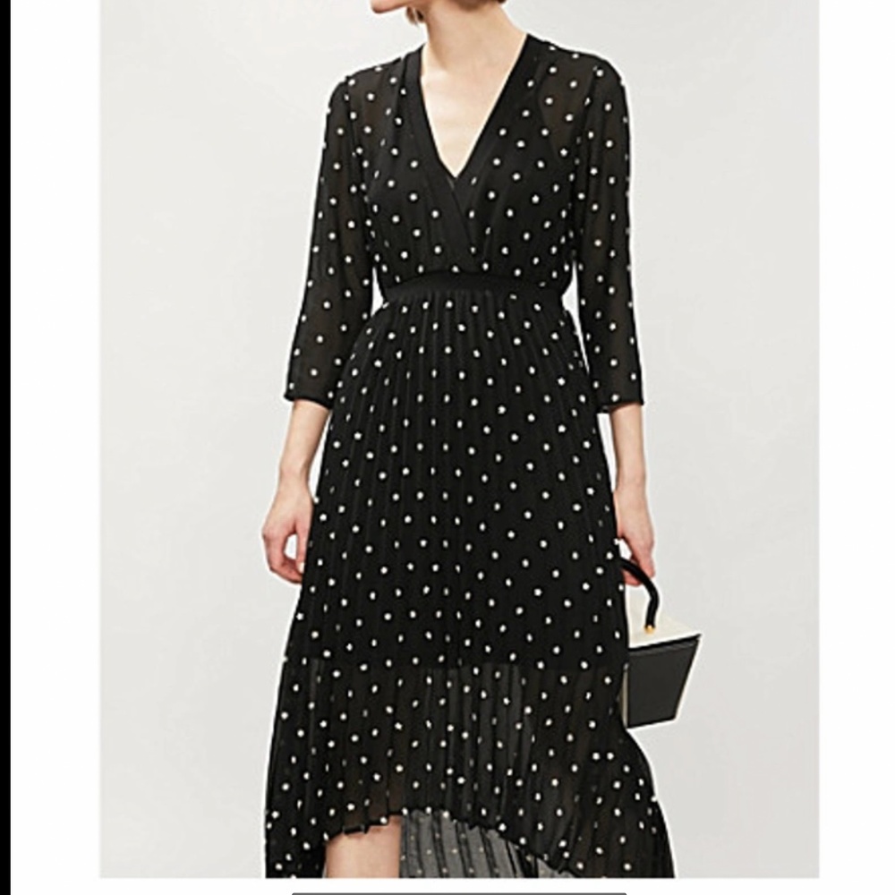 MAJE Rivoli Micro-floral Embroidered Midi Dress In Black